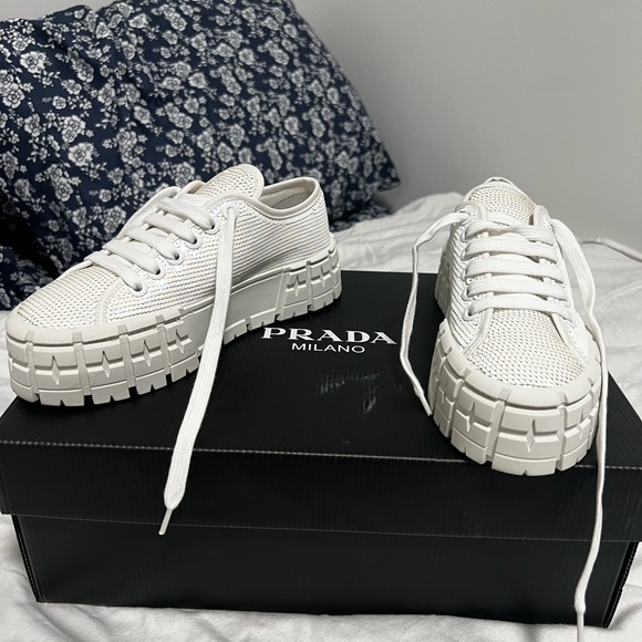 PRADA DOUBLE WHEEL SEQUIN PLATFORM SNEAKERS - Picture 5 of 10